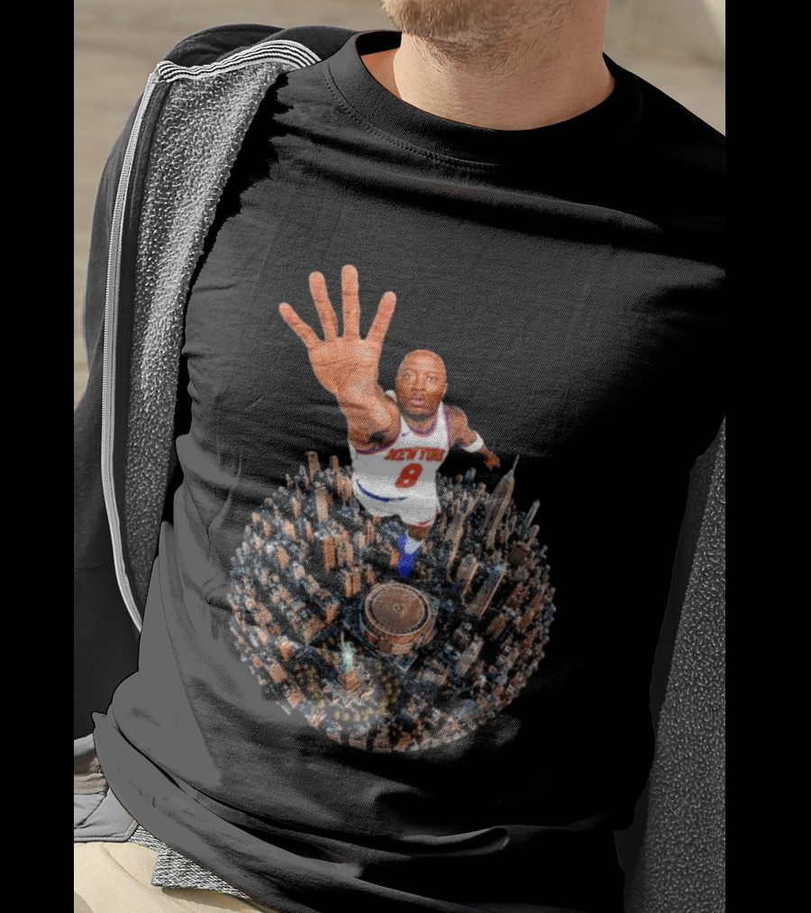 New York Basketball Player Over Cityscape Statue At Madison Square Garden T-Shirt