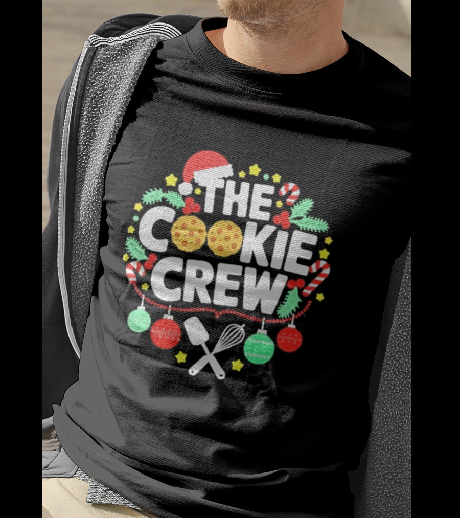 The Cookie Crew Christmas Santa Hat Candy Canes Ornaments Baking Utensils T-Shirt