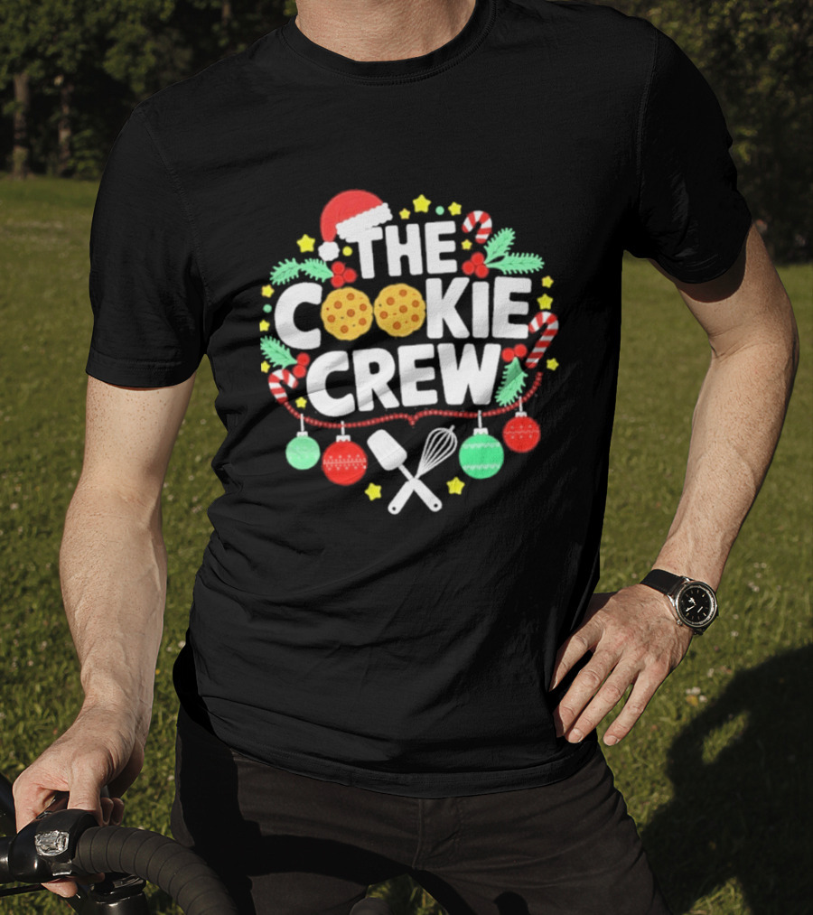 The Cookie Crew Christmas Santa Hat Candy Canes Ornaments Baking Utensils T-Shirt
