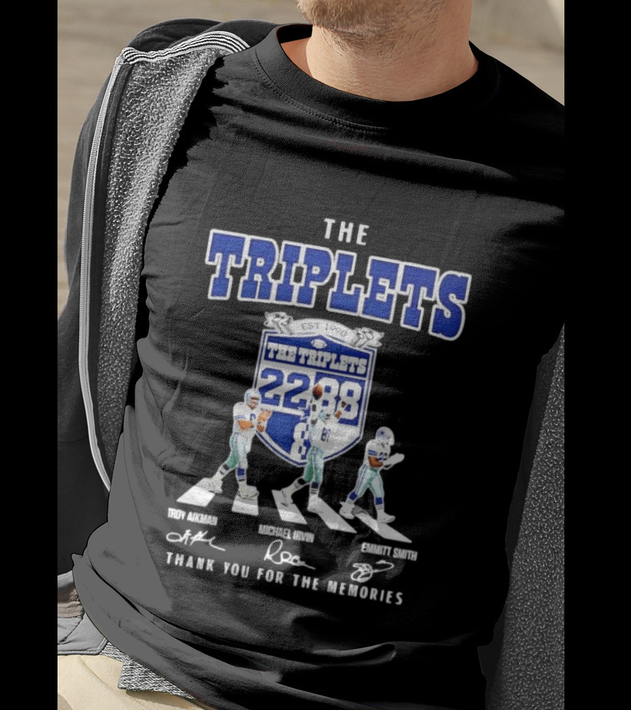 Troy Aikman Michael Irvin Emmitt Smith Dallas Cowboys The Triplets Est 1990 Thank You For The Memories T-Shirt