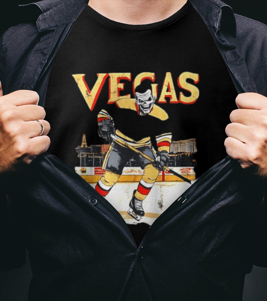 Vegas Hockey Skull Ice Arena Skyline Scene T-Shirt
