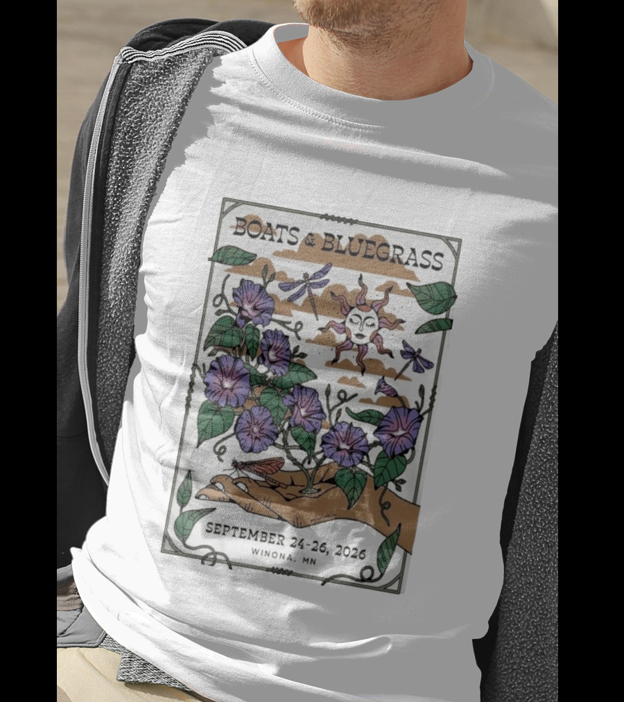 Boats And Bluegrass Winona MN September 24 26 2026 Sun Dragonflies Flowers Music Festival T-Shirt