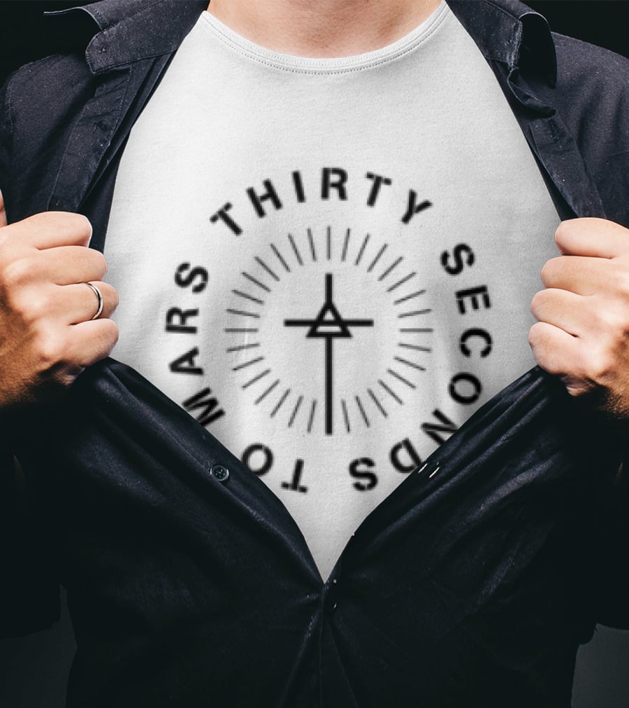 Thirty Seconds To Mars Circular Triad Symbol Graphic White T-Shirt