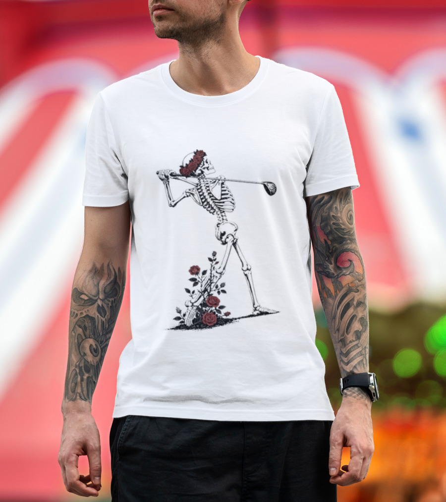 Grateful Dead Skeleton Golfer With Roses And Golf Club T-Shirt