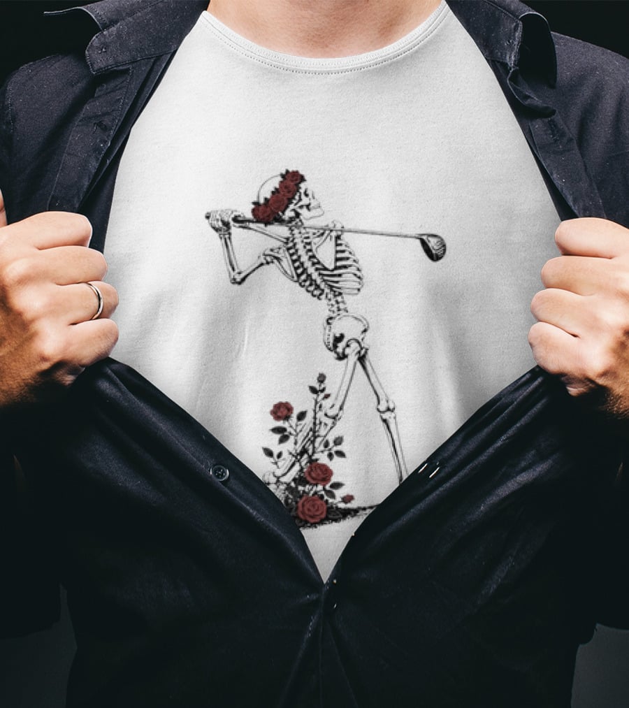 Grateful Dead Skeleton Golfer With Roses And Golf Club T-Shirt