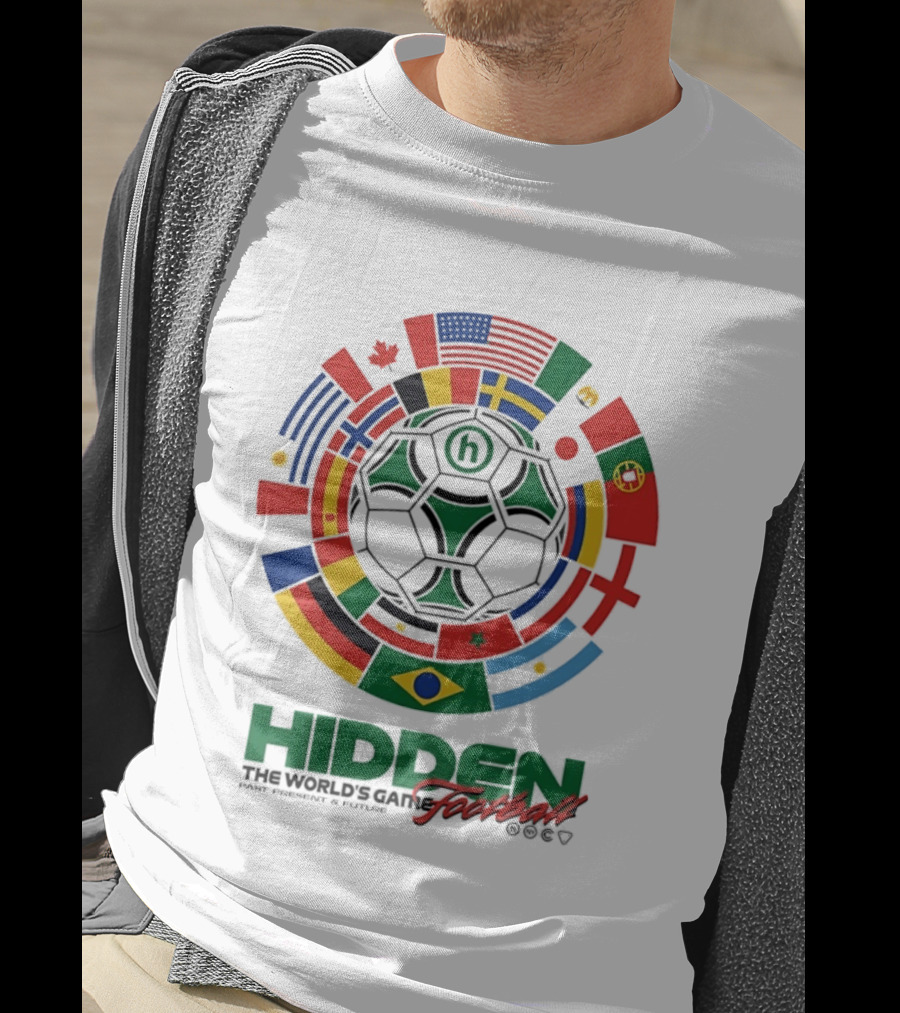 Hidden The World's Game Football Multinational Flags Circle Soccer Ball T-Shirt