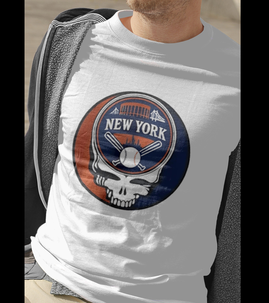 New York Mets Grateful Dead Skull Baseball Orange Blue Stadium T-Shirt