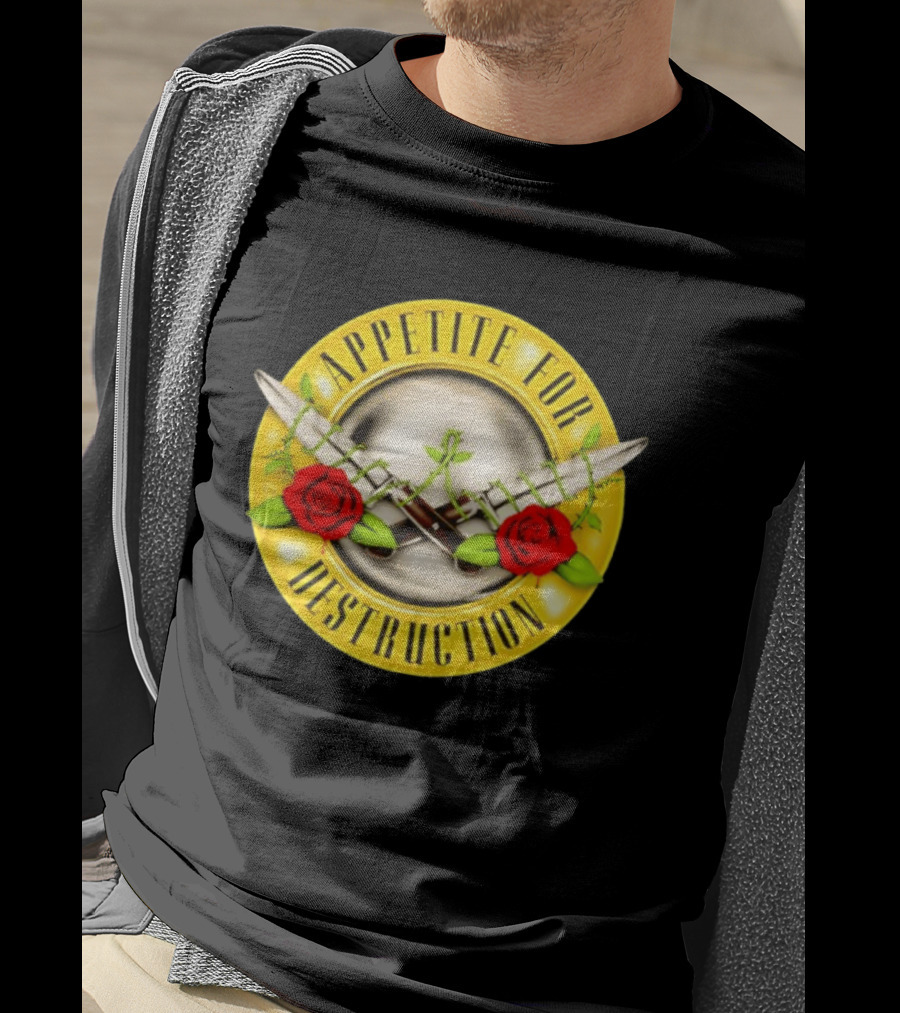 Appetite For Destruction Guns N Roses Band Rock Music Album Cover Roses And Bullets T-Shirt