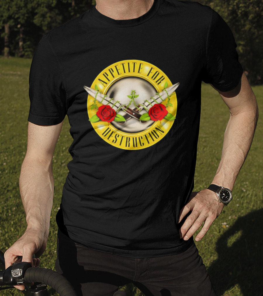 Appetite For Destruction Guns N Roses Band Rock Music Album Cover Roses And Bullets T-Shirt