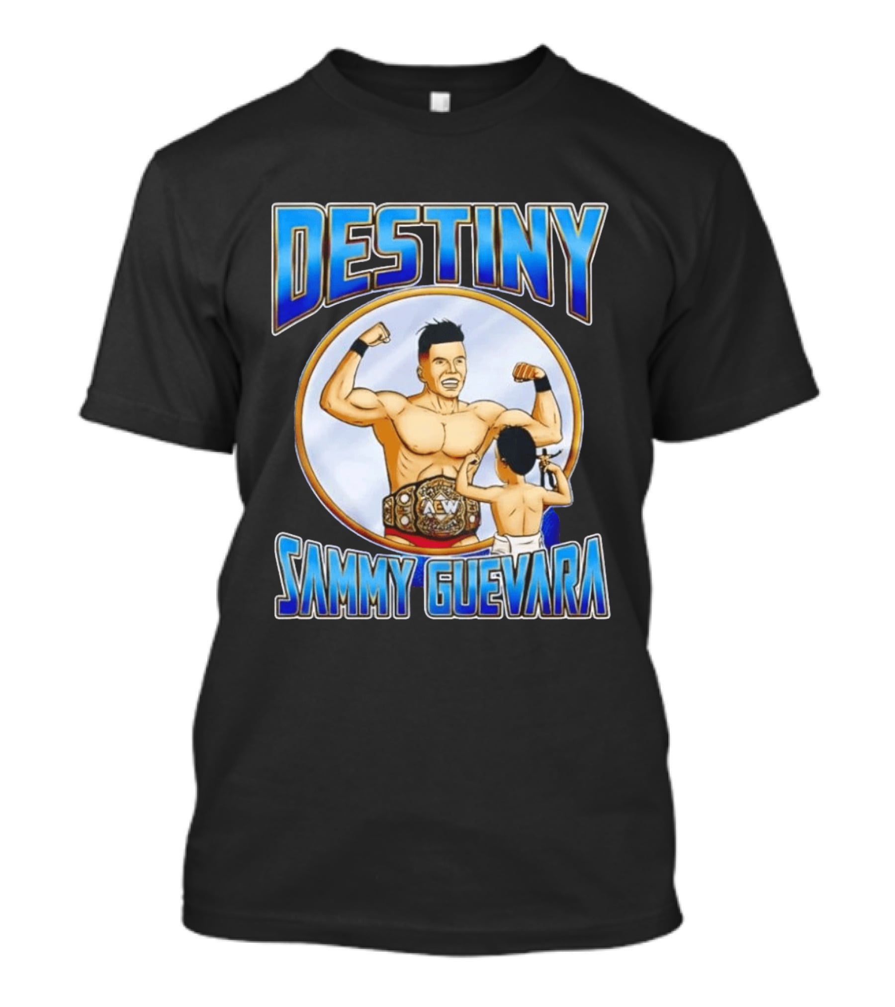 Destiny Sammy Guevara Flexing With Baby Holding AEW Wrestling Action Figure T-Shirt