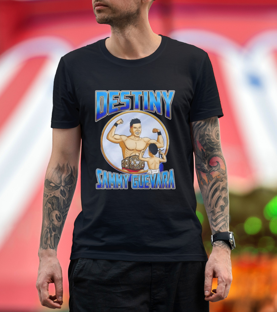 Destiny Sammy Guevara Flexing With Baby Holding AEW Wrestling Action Figure T-Shirt