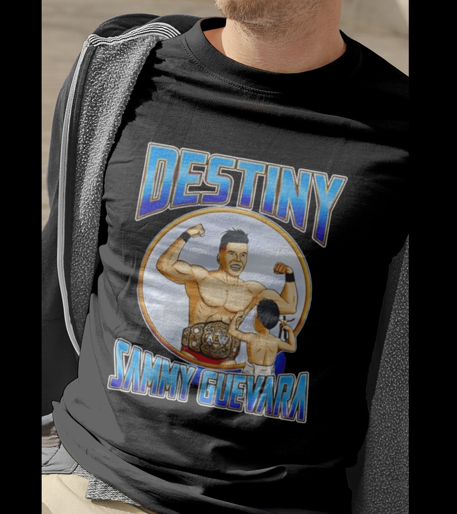 Destiny Sammy Guevara Flexing With Baby Holding AEW Wrestling Action Figure T-Shirt