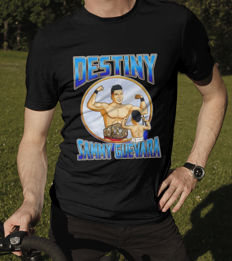 Destiny Sammy Guevara Flexing With Baby Holding AEW Wrestling Action Figure T-Shirt