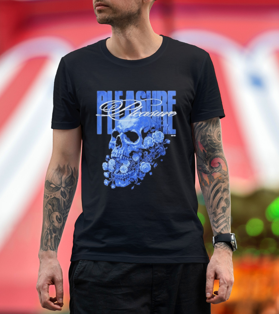 Pleasure Skull Roses Gothic Floral Blue T-Shirt