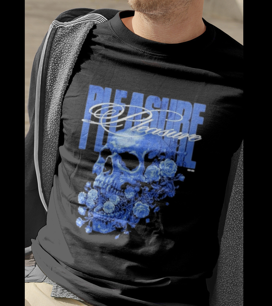 Pleasure Skull Roses Gothic Floral Blue T-Shirt