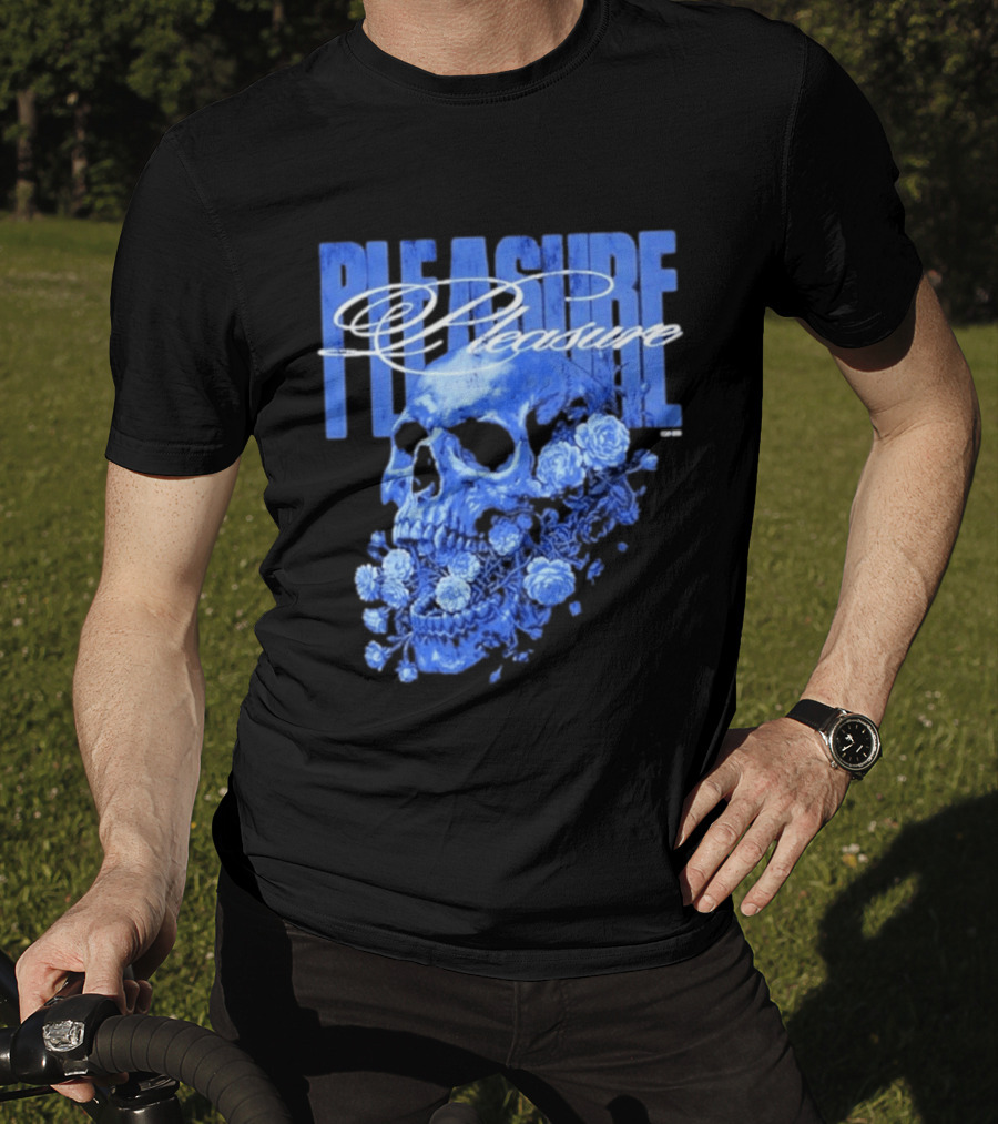 Pleasure Skull Roses Gothic Floral Blue T-Shirt