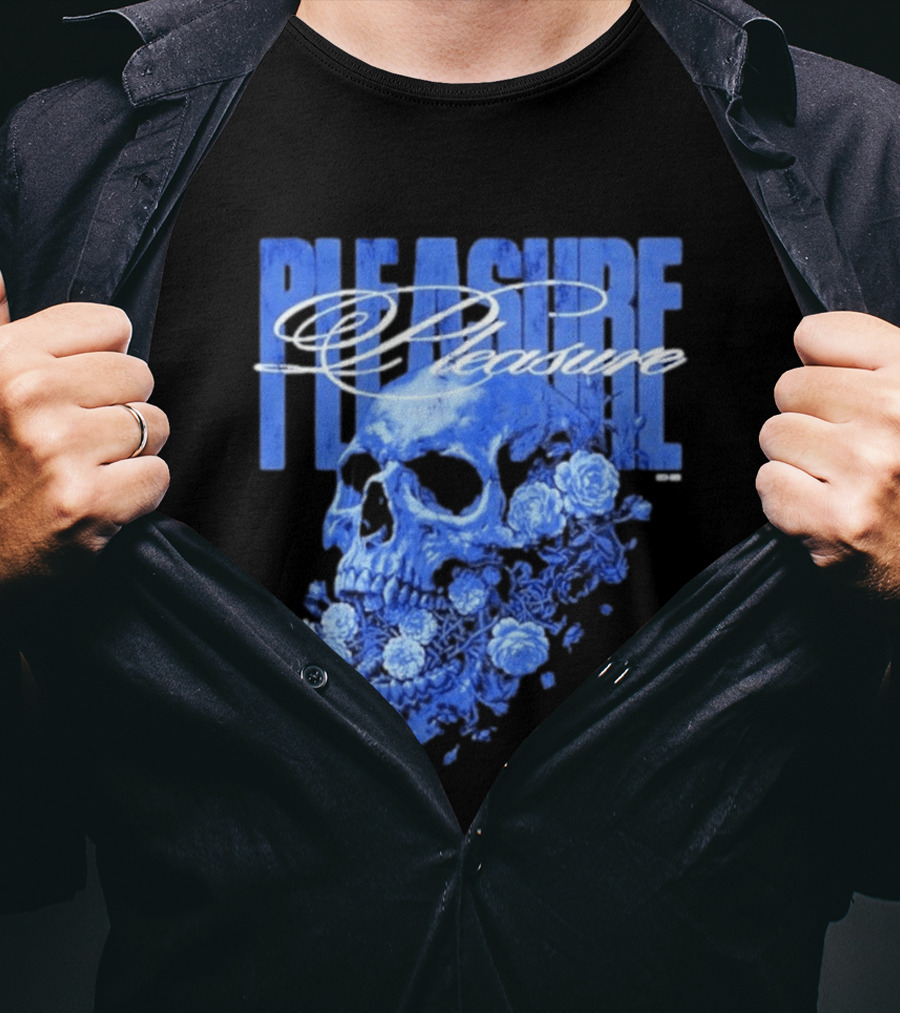 Pleasure Skull Roses Gothic Floral Blue T-Shirt