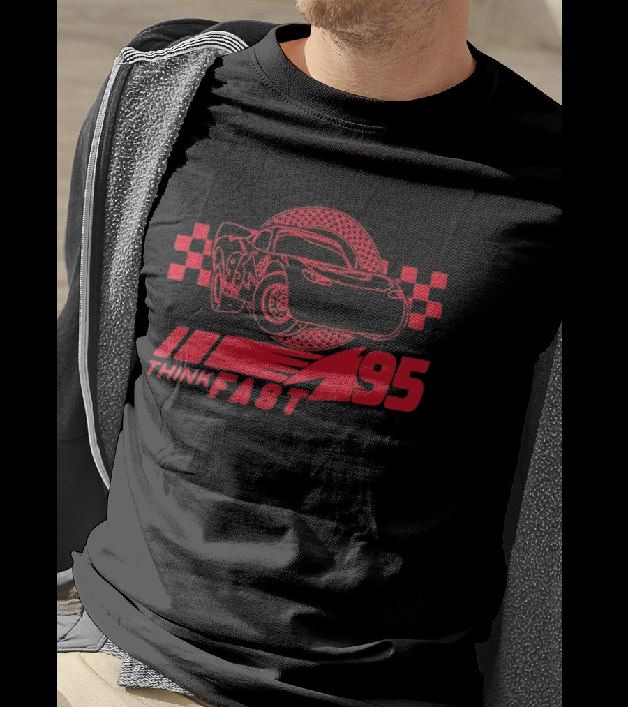 Lightning McQueen Think Fast 95 Racing Car Neon Red T-Shirt