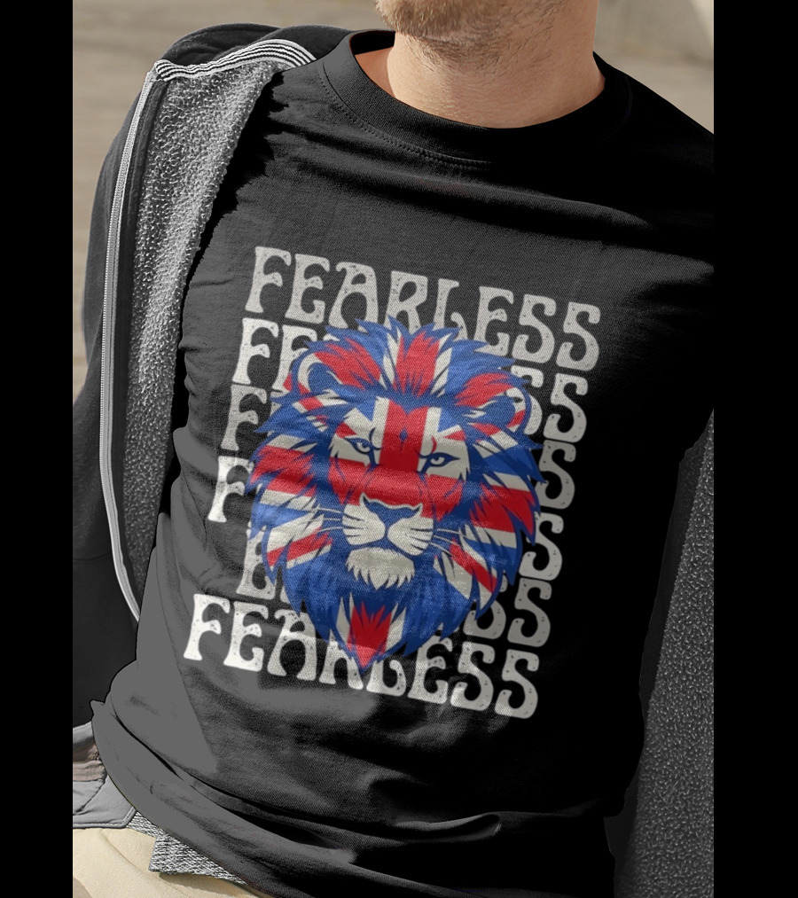 Fearless Union Jack Lion British Flag Pride T-Shirt