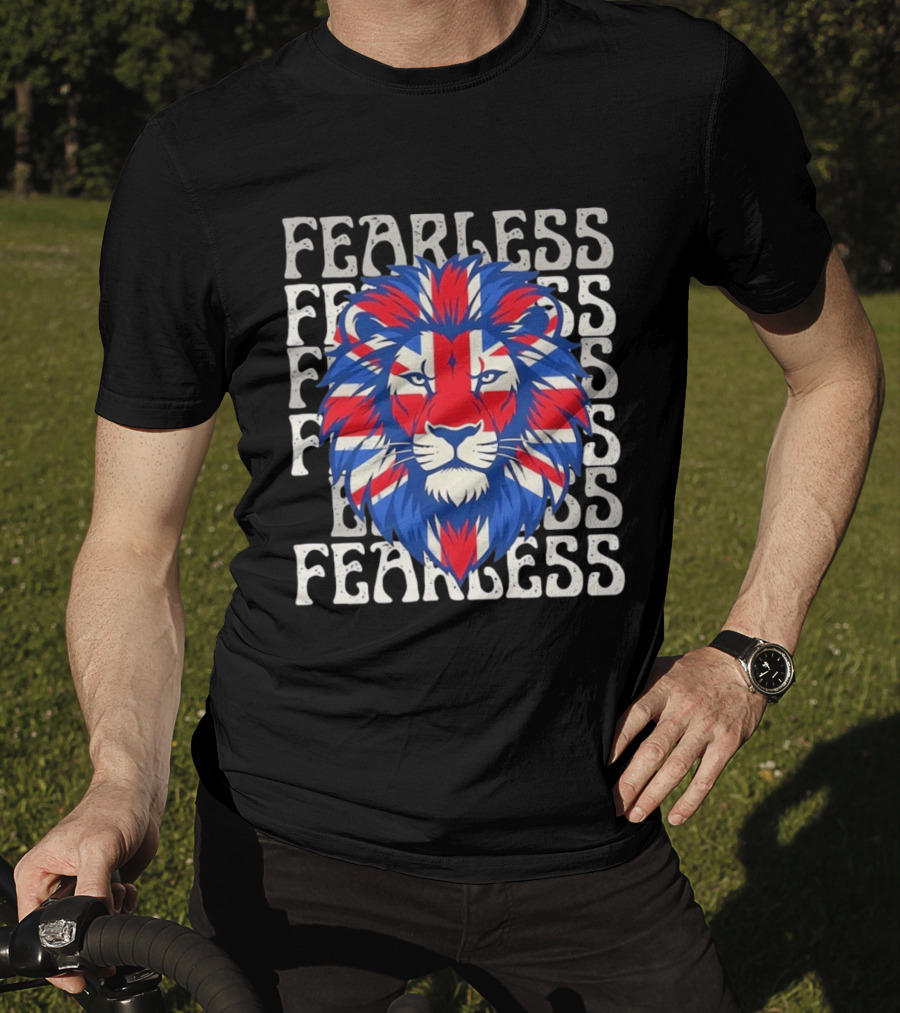Fearless Union Jack Lion British Flag Pride T-Shirt