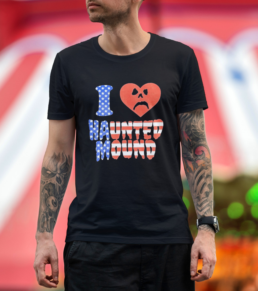 I Heart Haunted Mound USA American Flag Skull T-Shirt