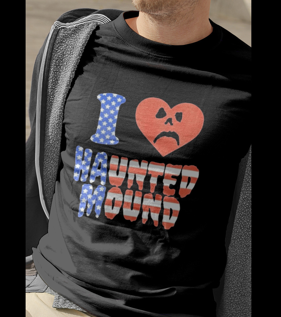 I Heart Haunted Mound USA American Flag Skull T-Shirt