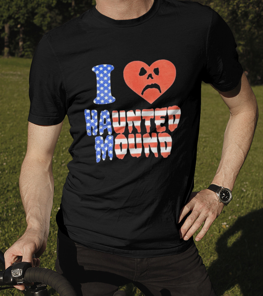 I Heart Haunted Mound USA American Flag Skull T-Shirt