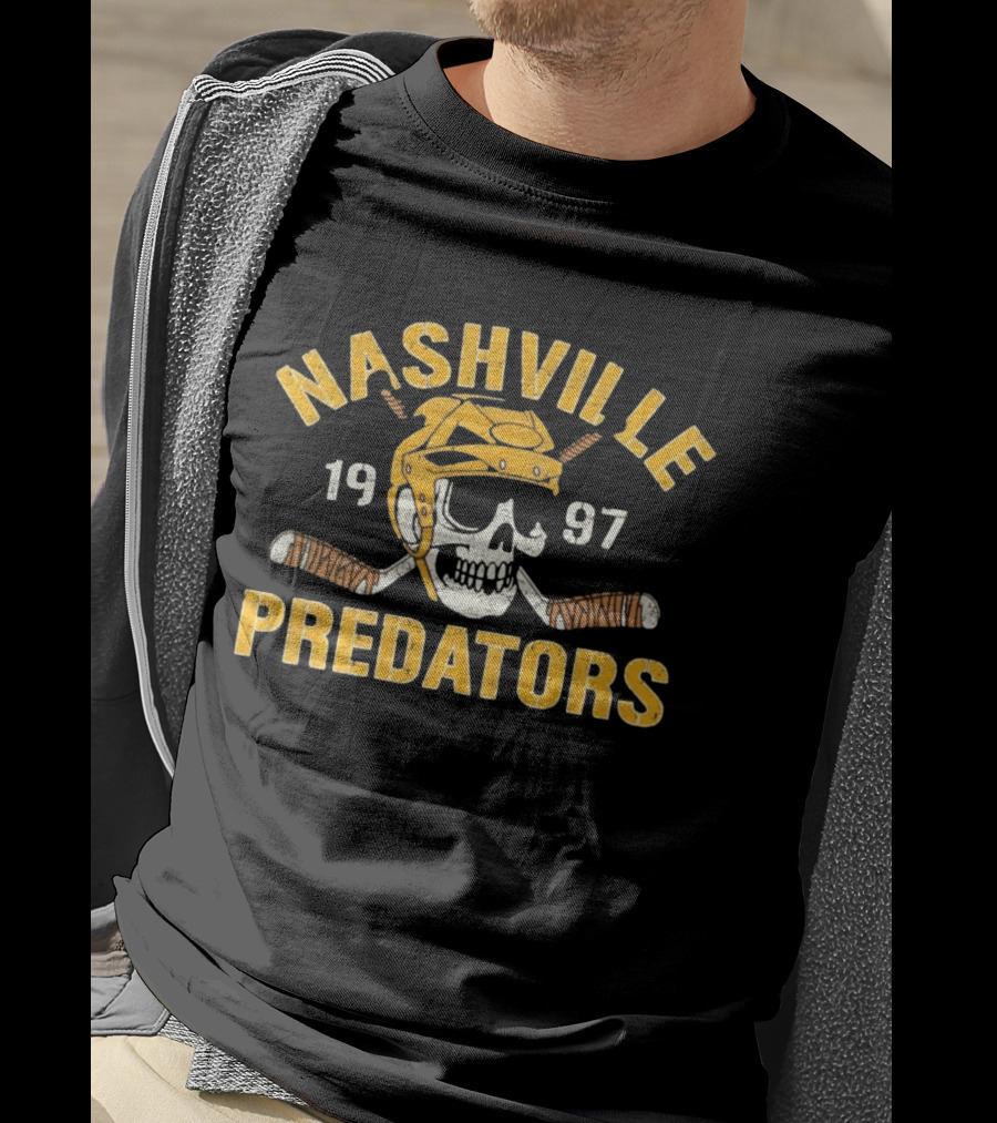 Nashville Predators Skull Hockey Helmet 1997 T-Shirt