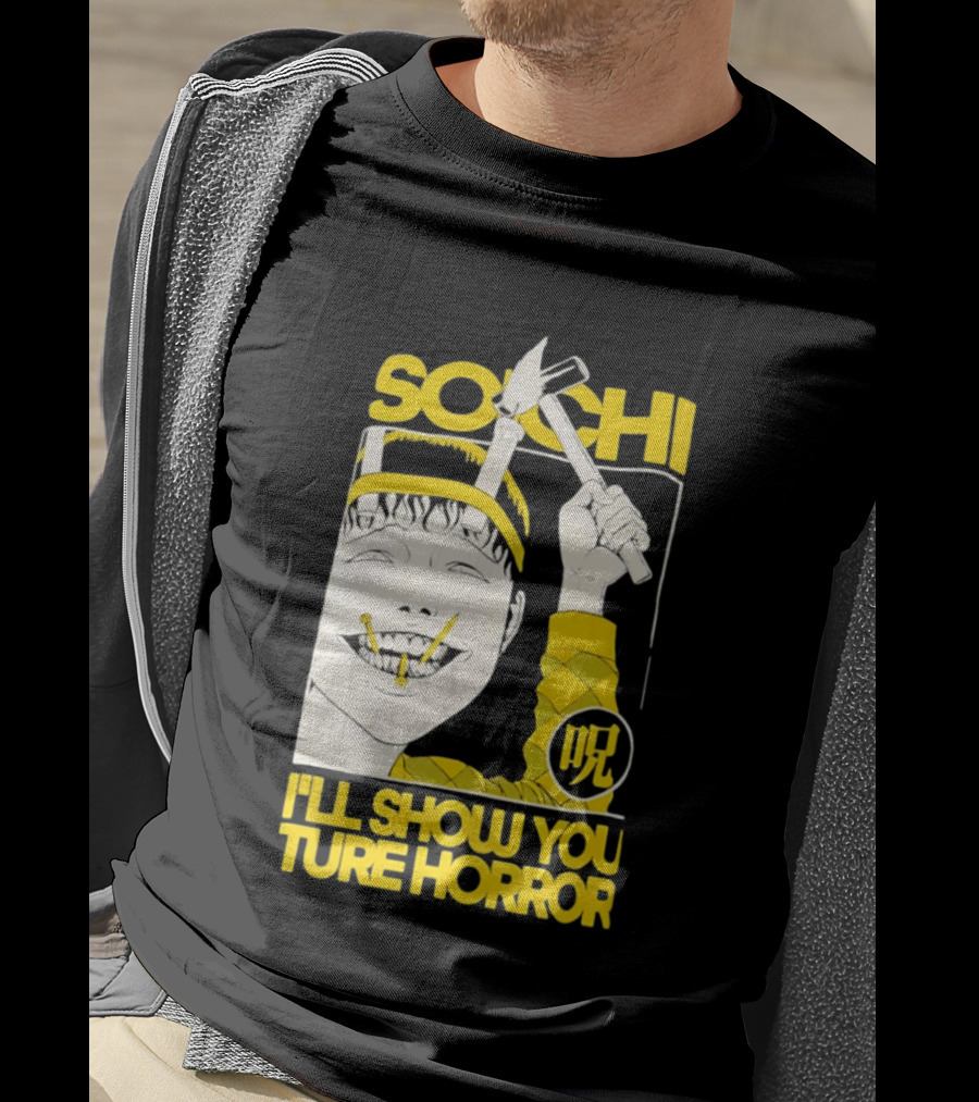 Soichi I'll Show You True Horror Junji Ito Manga Character Creepy Smile Yellow T-Shirt