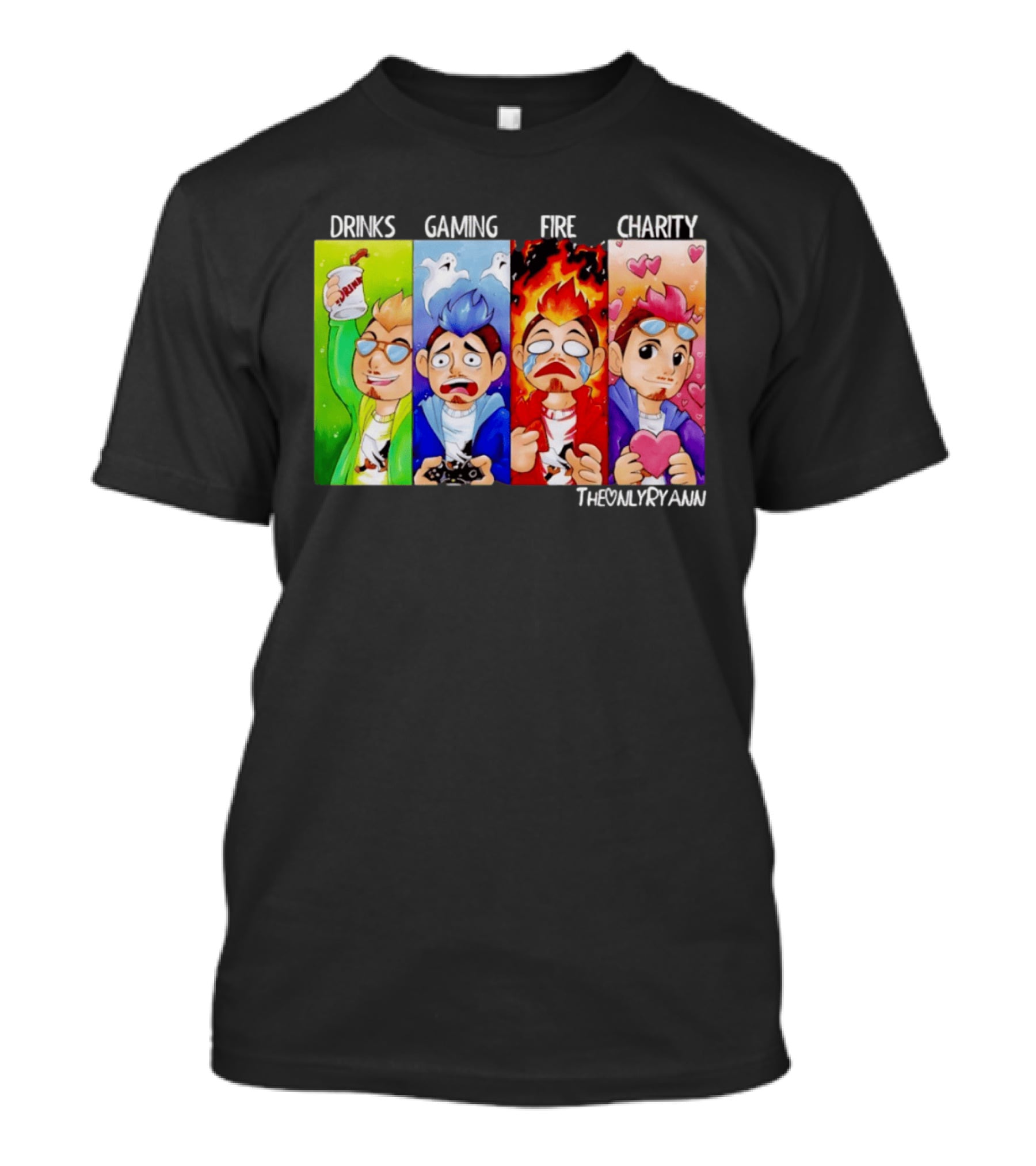 TheOnlyRyann Drinks Gaming Fire Charity Panel T-Shirt