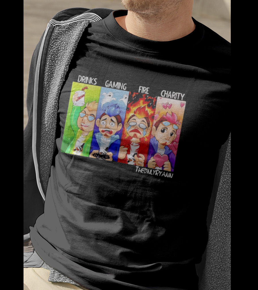 TheOnlyRyann Drinks Gaming Fire Charity Panel T-Shirt