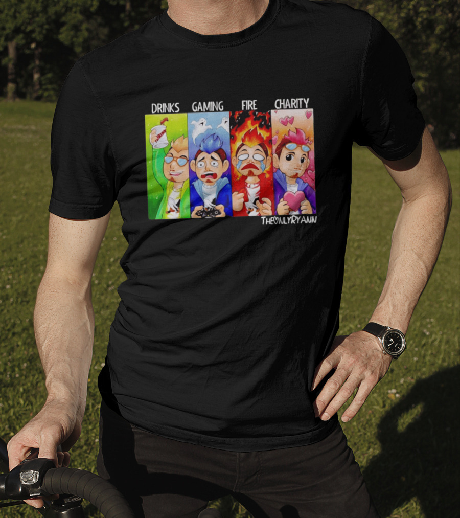 TheOnlyRyann Drinks Gaming Fire Charity Panel T-Shirt