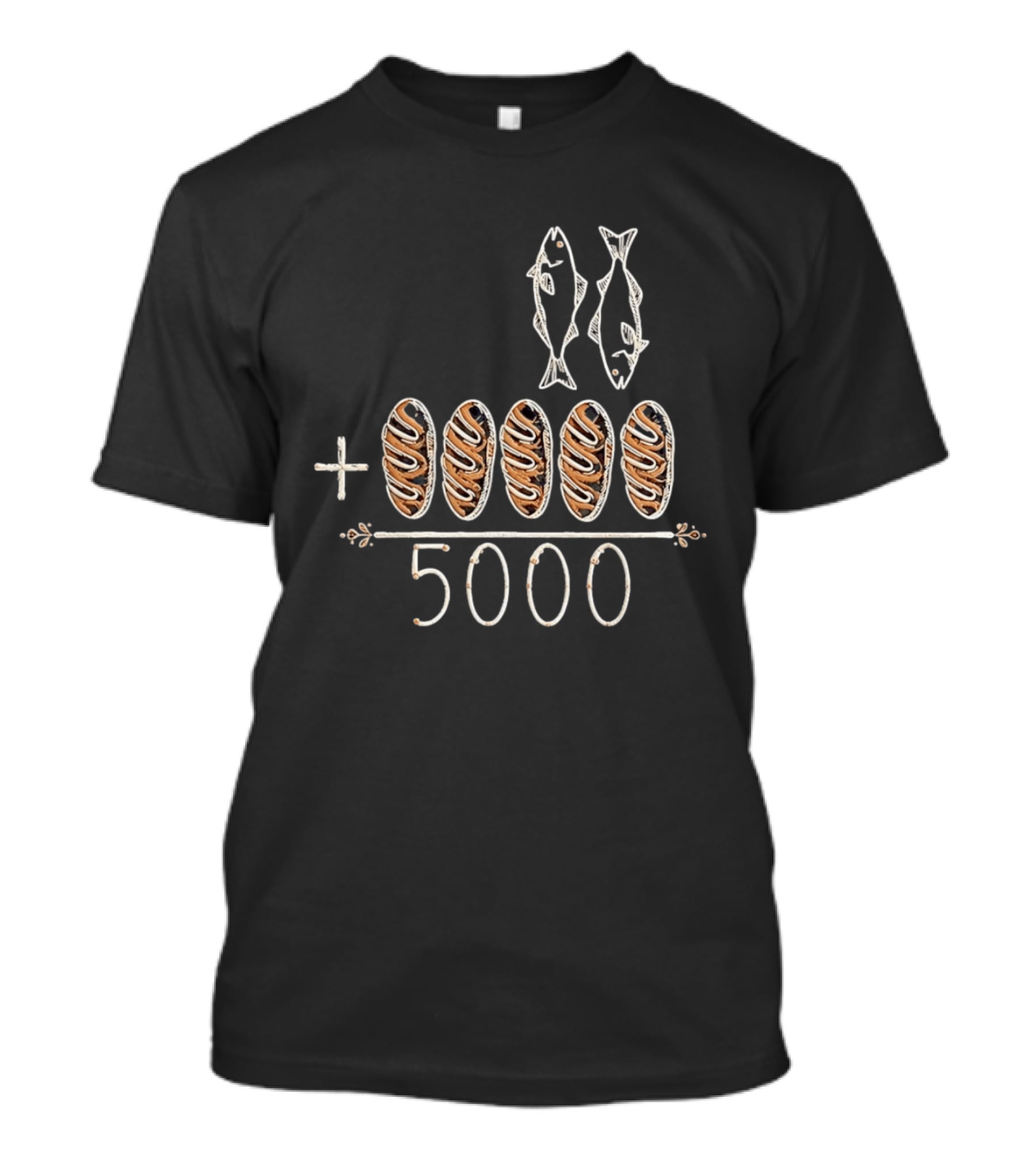 Two Fish Five Loaves Equals 5000 Biblical Miracle Multiplication T-Shirt