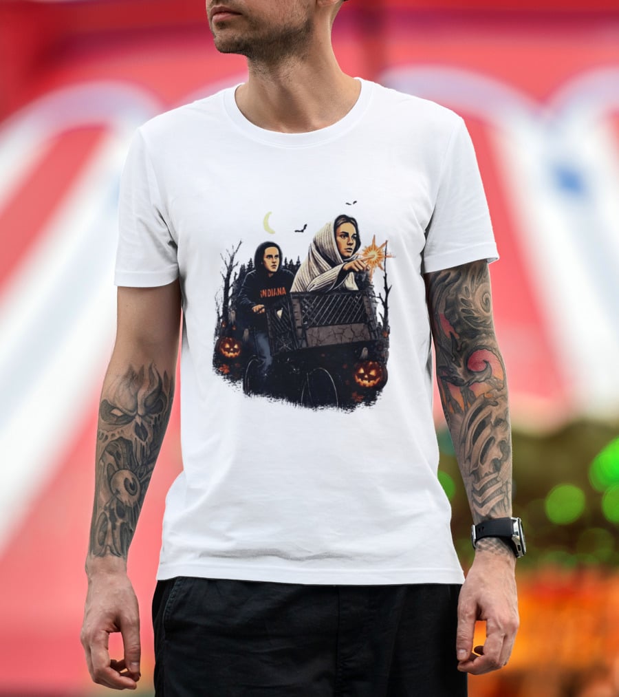 Caitlin Clark Stranger Things Indiana Halloween Bicycle Moon Pumpkin Glow Finger T-Shirt
