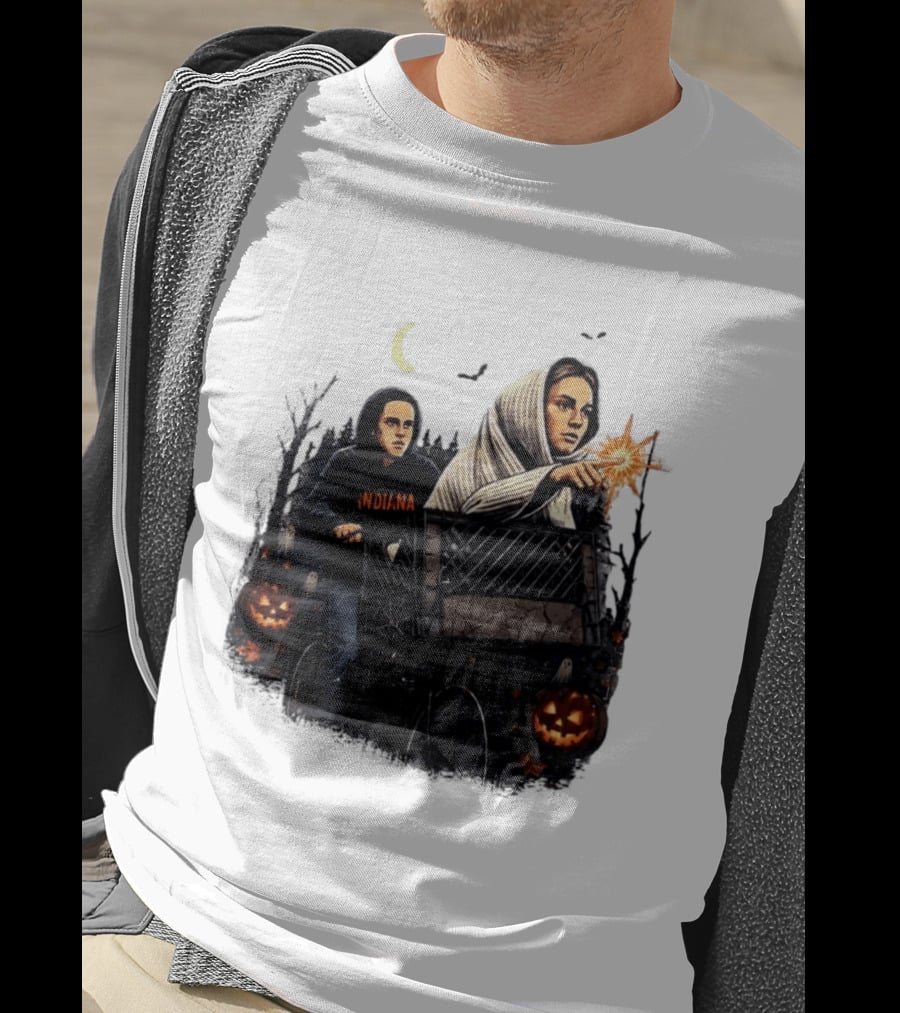 Caitlin Clark Stranger Things Indiana Halloween Bicycle Moon Pumpkin Glow Finger T-Shirt