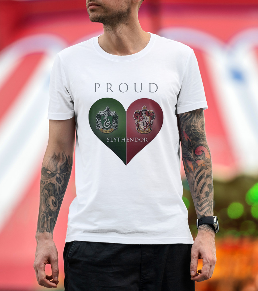 Proud Slythendor Heart Slytherin Gryffindor Crest Combination T-Shirt