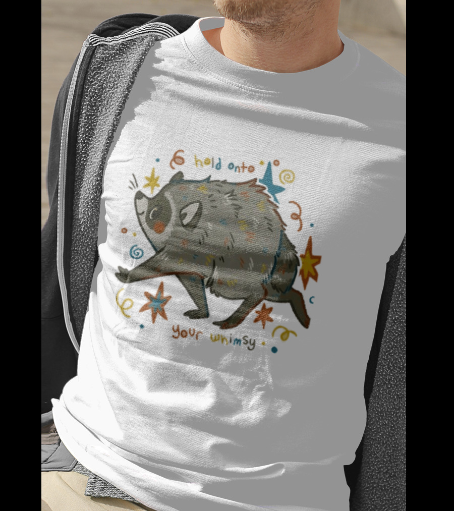 Raccoon Hold Onto Your Whimsy Cartoon With Stars And Colorful Accents T-Shirt