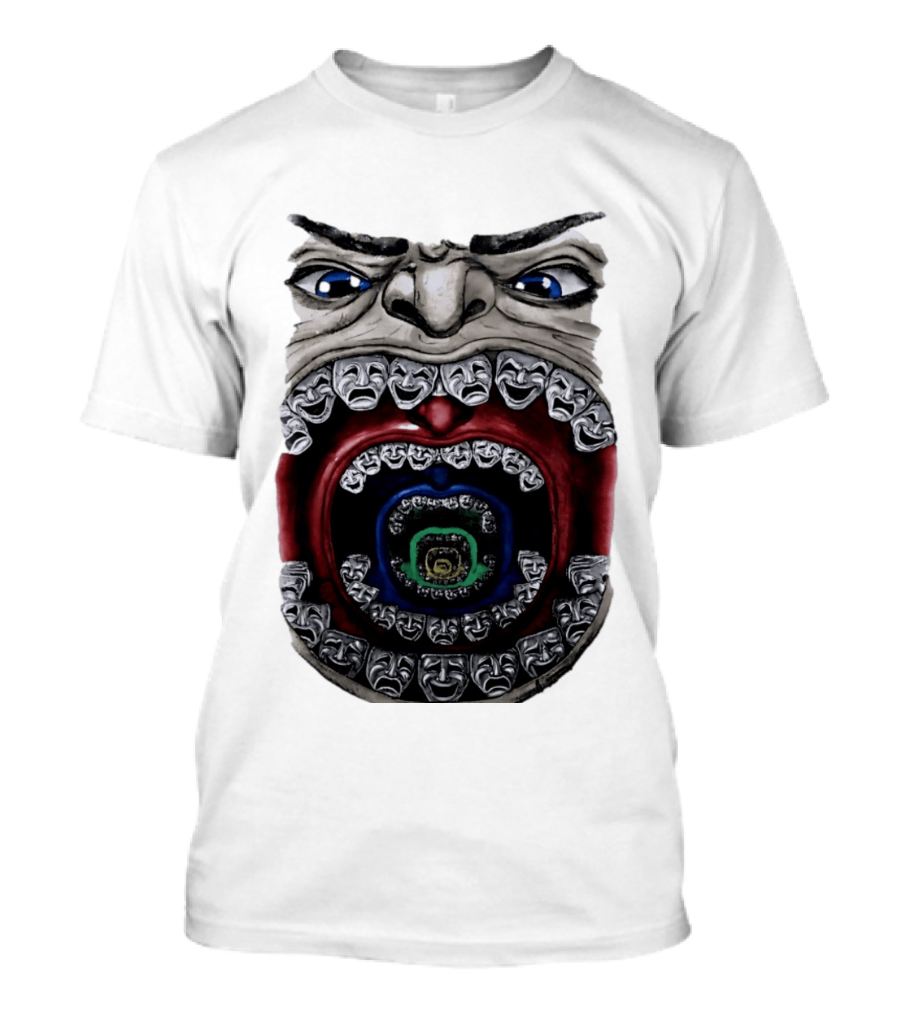 Surreal Face Theater Masks Mouth Optical Illusion T-Shirt
