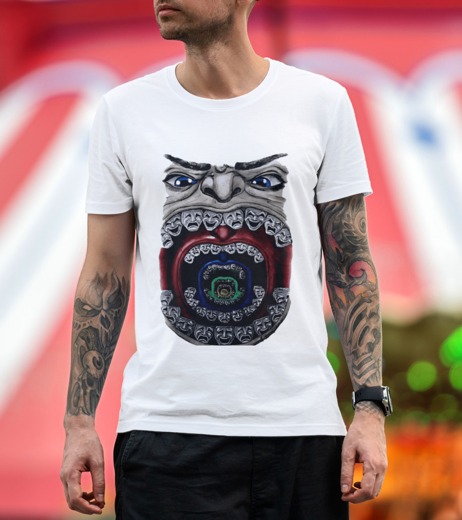 Surreal Face Theater Masks Mouth Optical Illusion T-Shirt