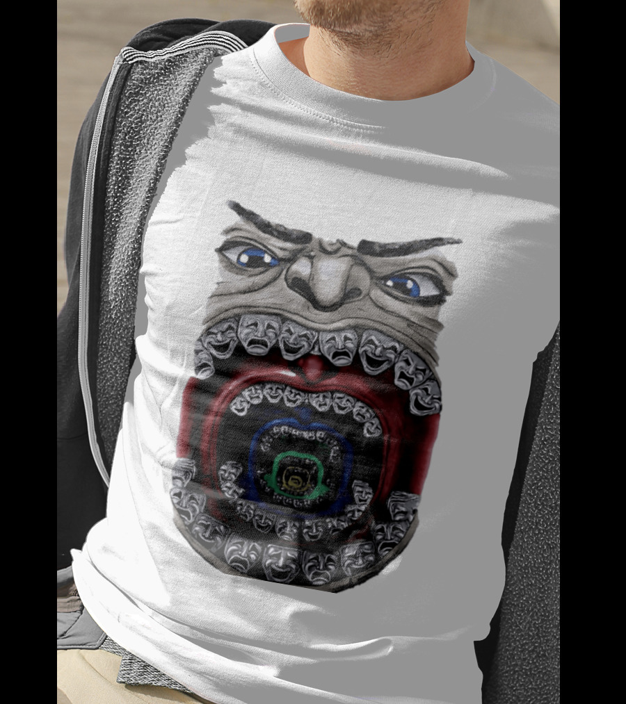 Surreal Face Theater Masks Mouth Optical Illusion T-Shirt