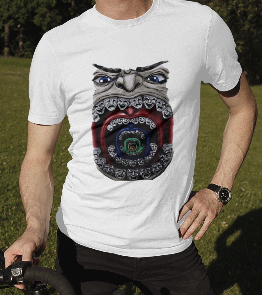 Surreal Face Theater Masks Mouth Optical Illusion T-Shirt