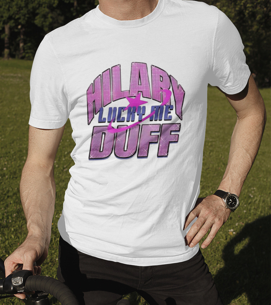 Hilary Duff Lucky Me Pink Glitter Star Planet Pop Singer T-Shirt