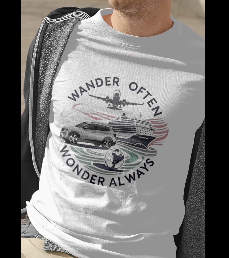 Wander Often Wonder Always Plane Car Ship Travel Adventure T-Shirt