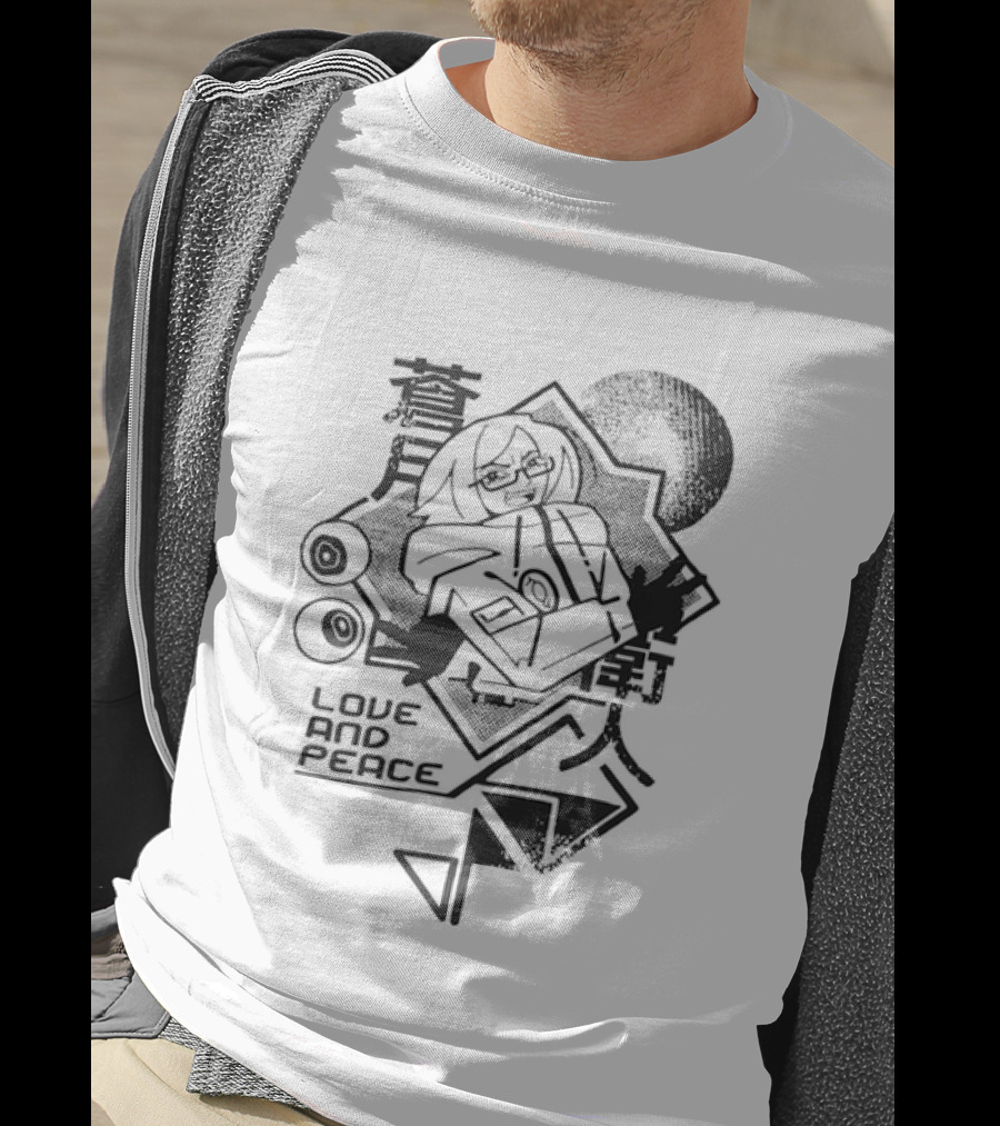 Love And Peace Anime Halftone Mecha Robot T-Shirt