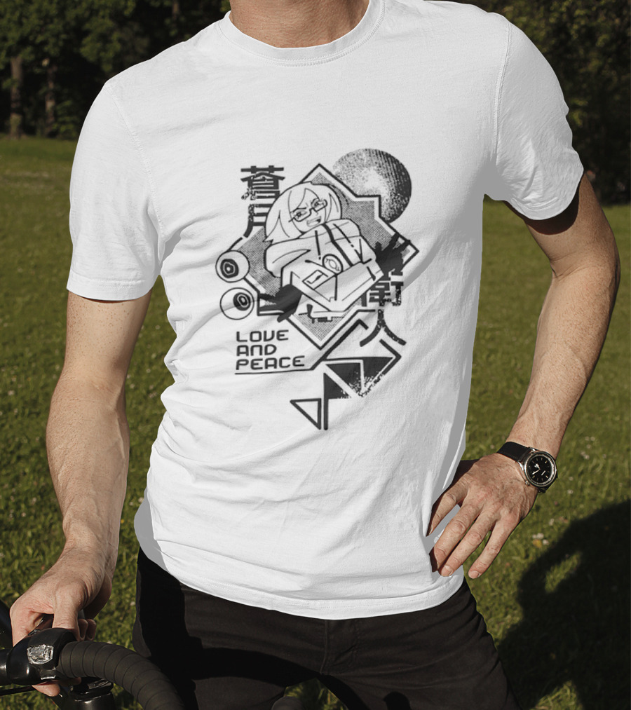 Love And Peace Anime Halftone Mecha Robot T-Shirt
