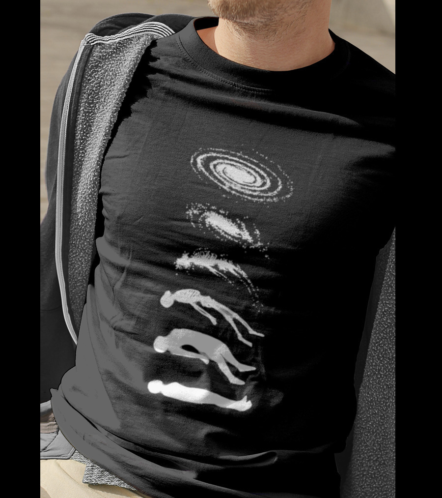 Ascending Galaxy Human Evolution Skeleton Floating Man T-Shirt