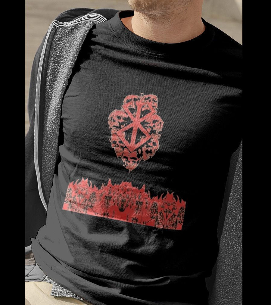Berserk Sacrifice Skulls Skeletons Symbolic Red T-Shirt