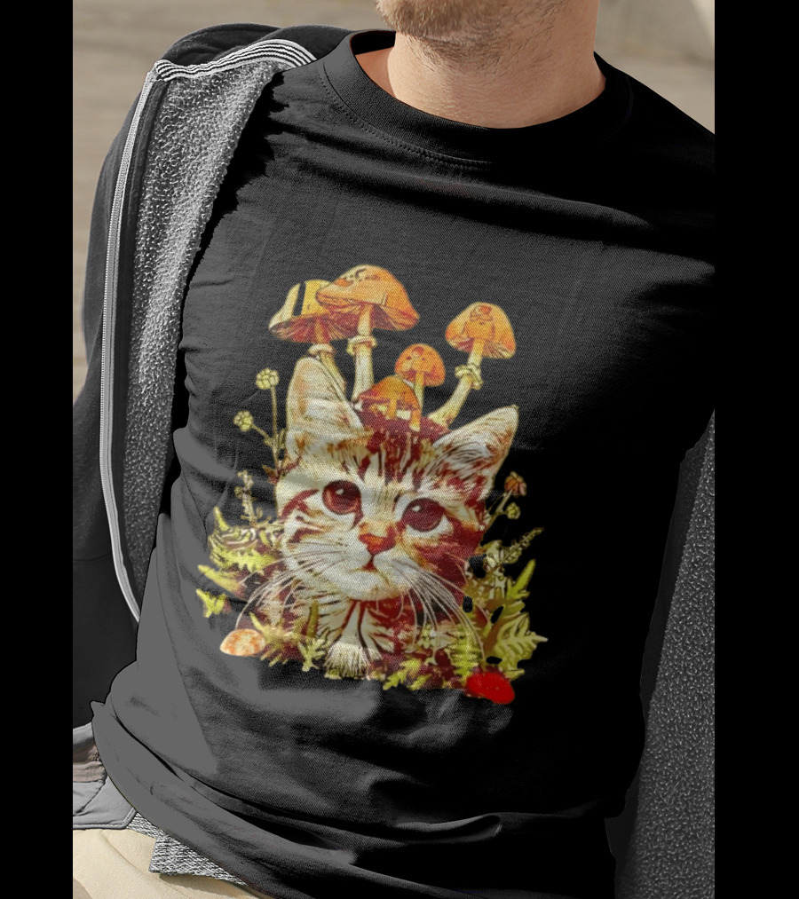 Blooming At My Own Pace Cat With Mushrooms T-Shirt