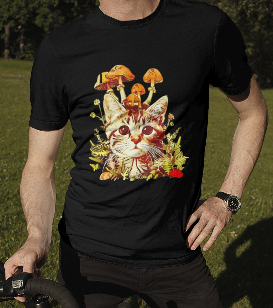 Blooming At My Own Pace Cat With Mushrooms T-Shirt