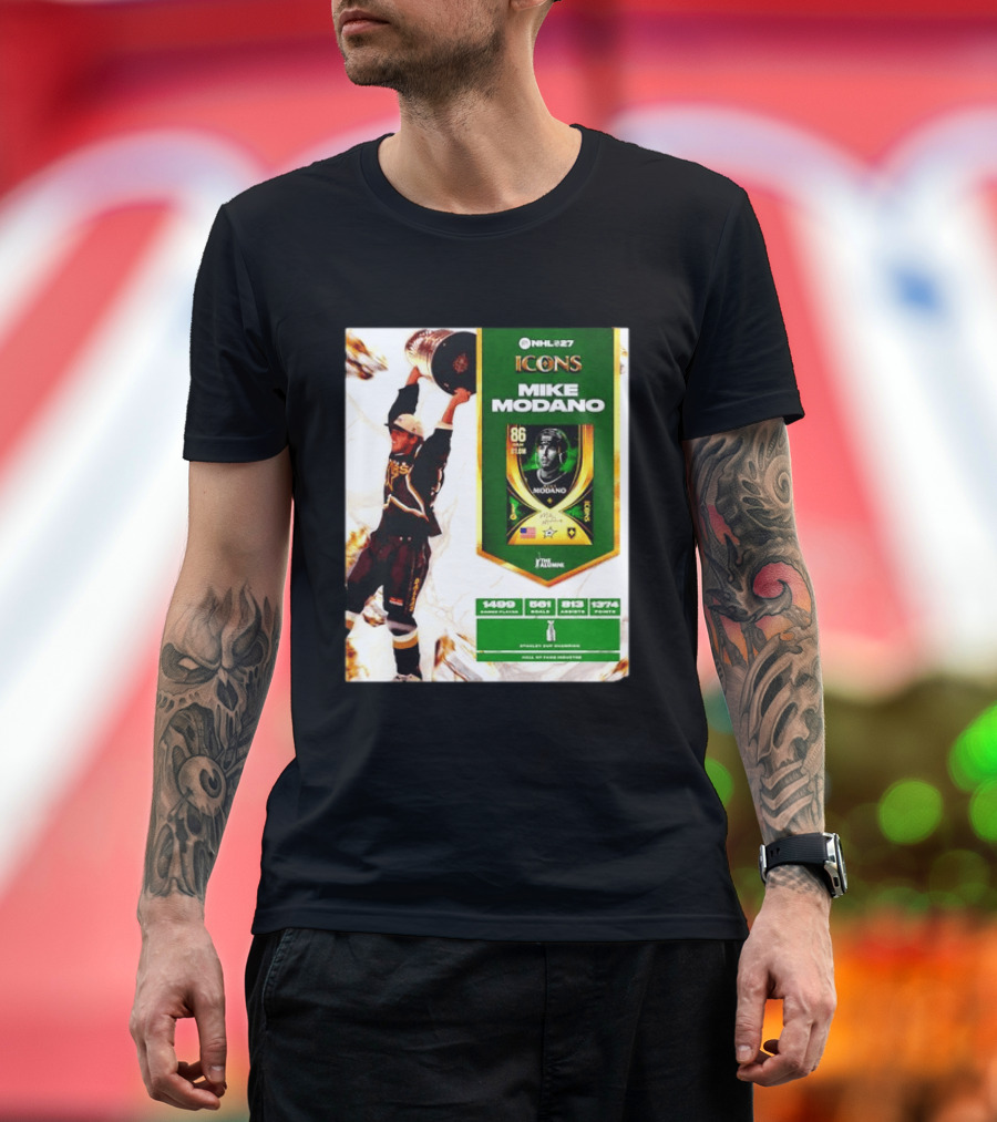 NHL 27 Icons Mike Modano Dallas Stars Player Stats And Achievements T-Shirt